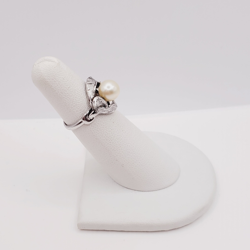 Pearl Ring 925 Sterling Silver Ring Vintage Ring Moon Ring Diamond Cut Ring - Picture 8 of 11